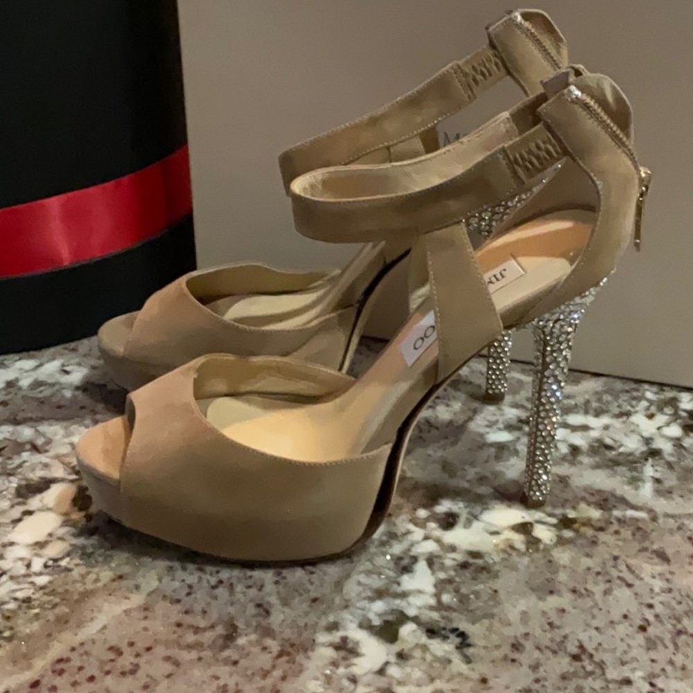 Jimmy Choo Beige Suede Crystal Heel